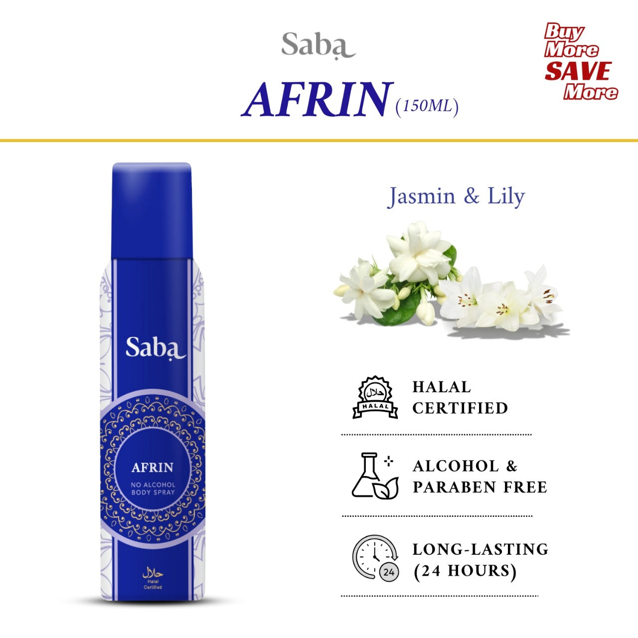 Saba  Afrin Halal & Vegan Perfumed Body spray Deodorant