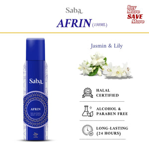 Saba  Afrin Halal & Vegan Perfumed Body spray Deodorant