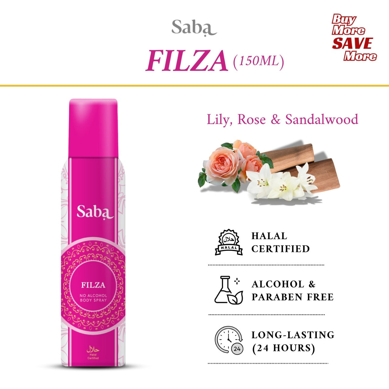 Saba  Filza Halal & Vegan Perfumed Body Spray Deodorant